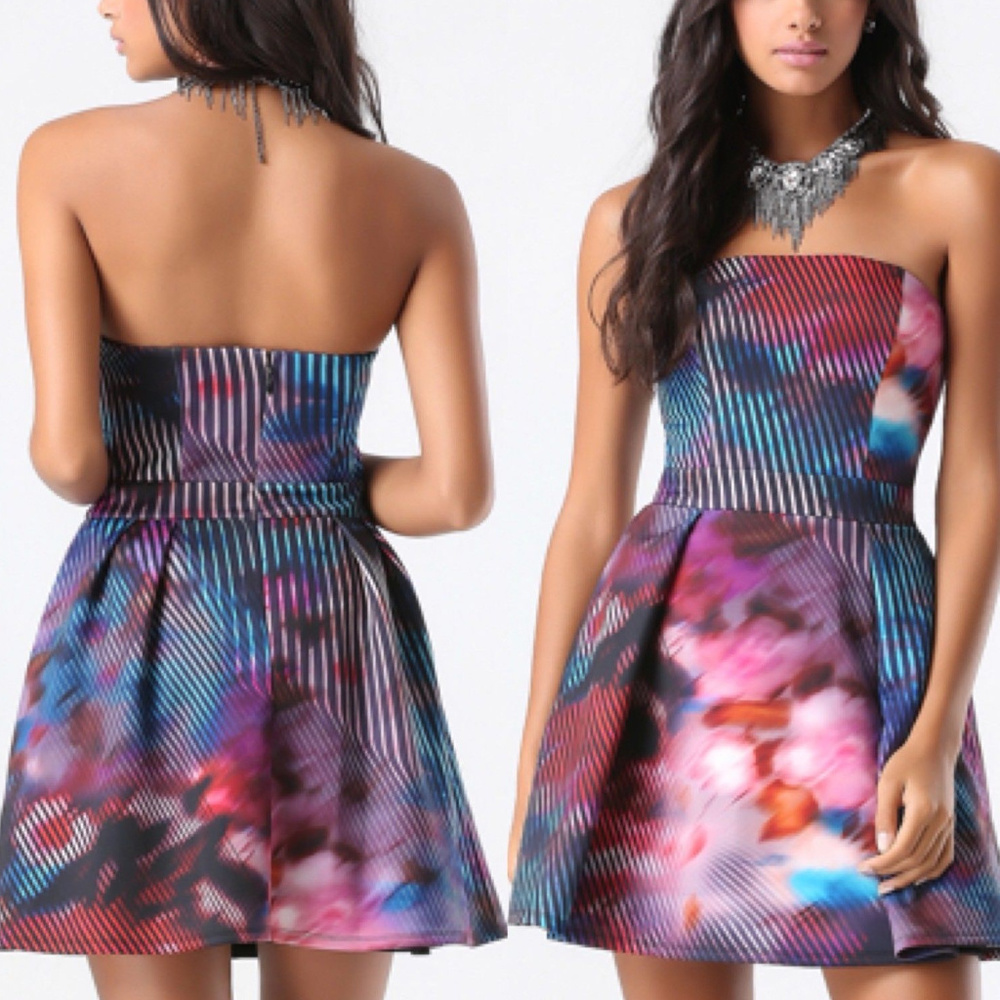 💋 BEBE multicolor strapless dress S new RARE💋